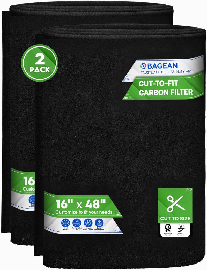 Bagean Cut to Fit Activated Carbon Filter Sheet 16” x 48” - Activated Carbon Air Filter for Air Purifiers Window AC Air Vent And More - Charcoal Filters Effectively Remove Odors & Freshens the Air (2-Pack) - Image 1